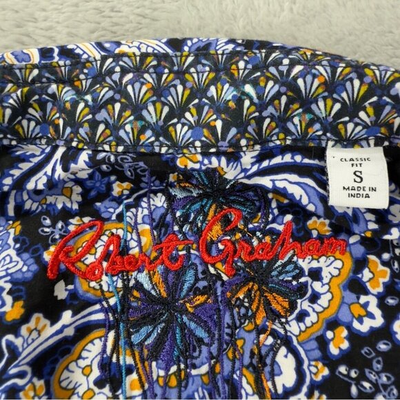 Robert Graham Men's Small Classic Fit Paisley Navy Long Sleeve Shirt - Picture 2 of 15
